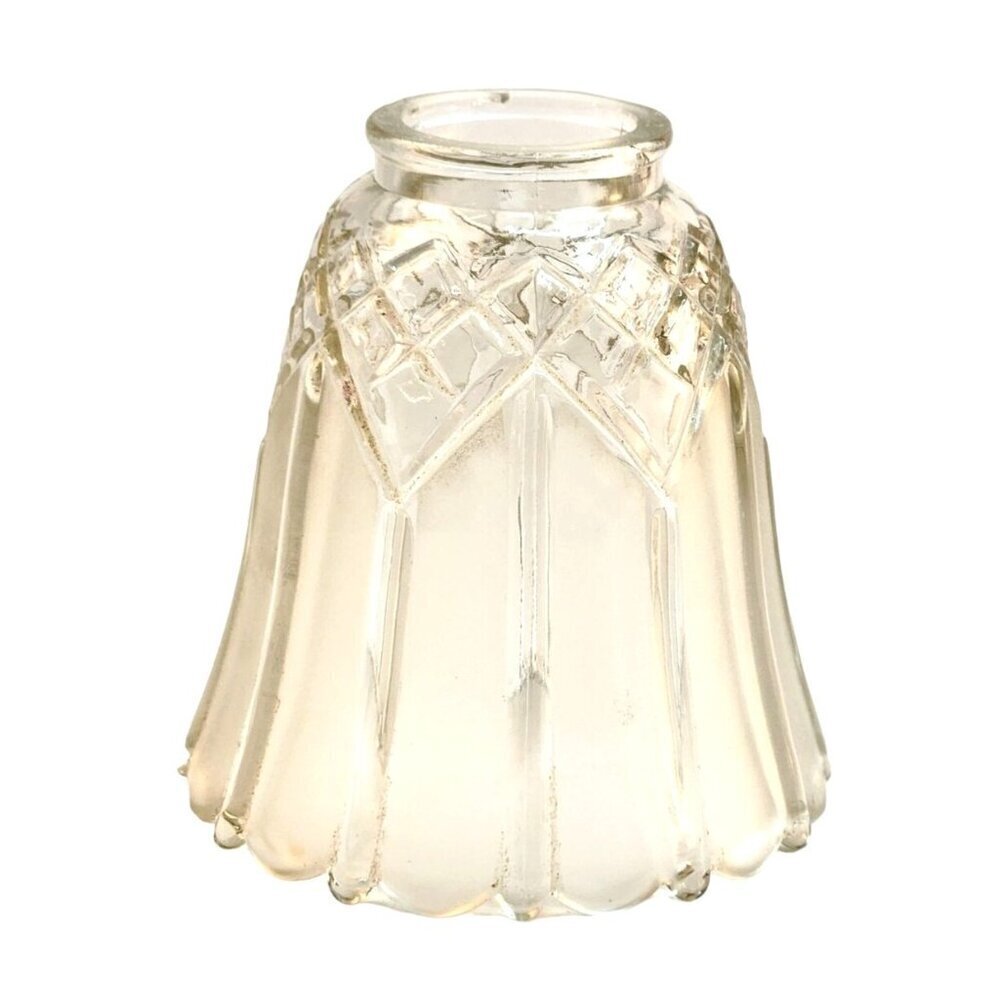 Vintage Clear Glass Lamp Shade With Diamond Cut Design & Fluted Edges